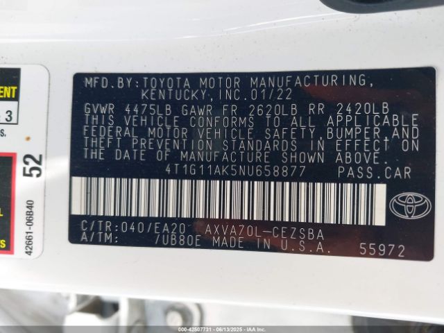 4T1G11AK5NU658877 Toyota a25a-fks