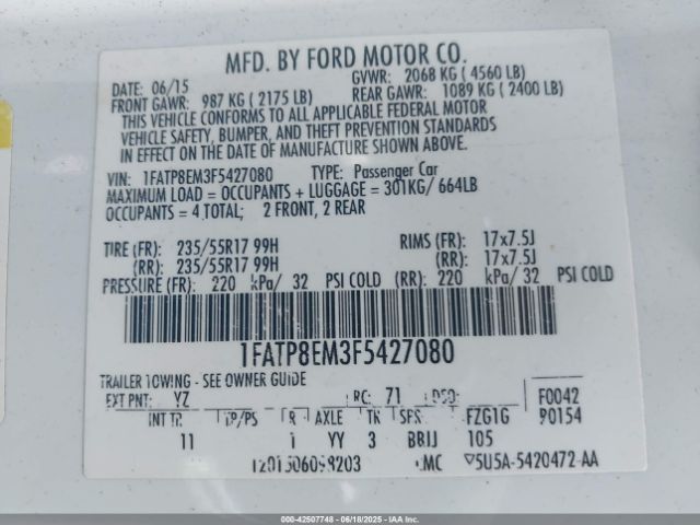 2015 FORD MUSTANG 1FATP8EM3F5427080 Photo 8