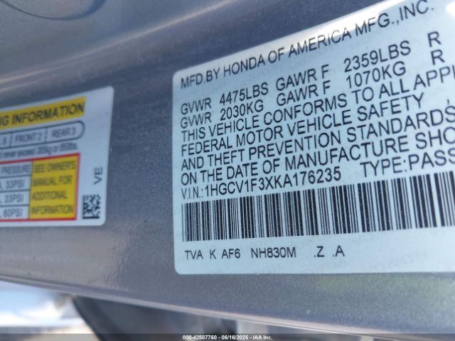 2019 HONDA ACCORD 1HGCV1F3XKA176235 Photo 8