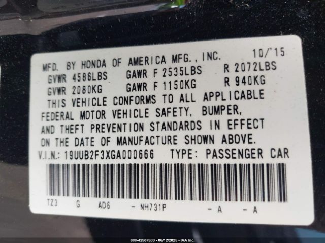 19UUB2F3XGA000666 Acura Tlx V6