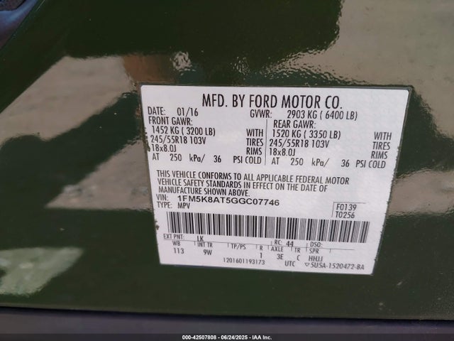 1FM5K8AT5GGC07746 Ford 2016