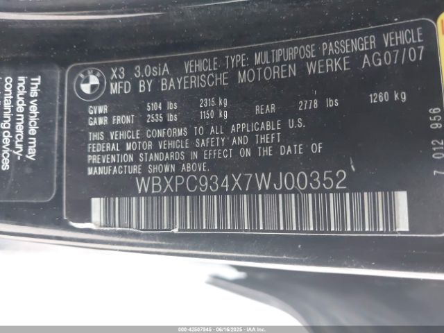 2007 BMW X3 WBXPC934X7WJ00352 Photo 8
