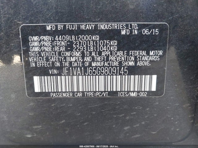 Subaru Wrx Limited 2016 JF1VA1J65G9809145 Image 25