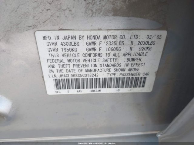 2005 ACURA TSX JH4CL968X5C018242 Photo 8