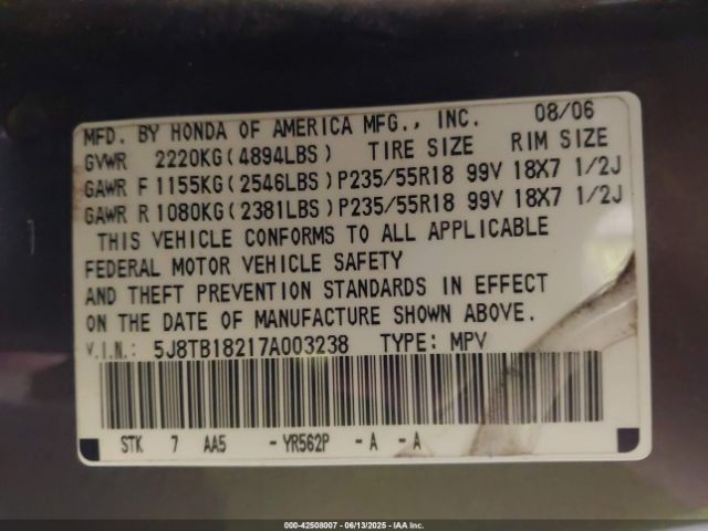 2007 ACURA RDX 5J8TB18217A003238 Photo 8