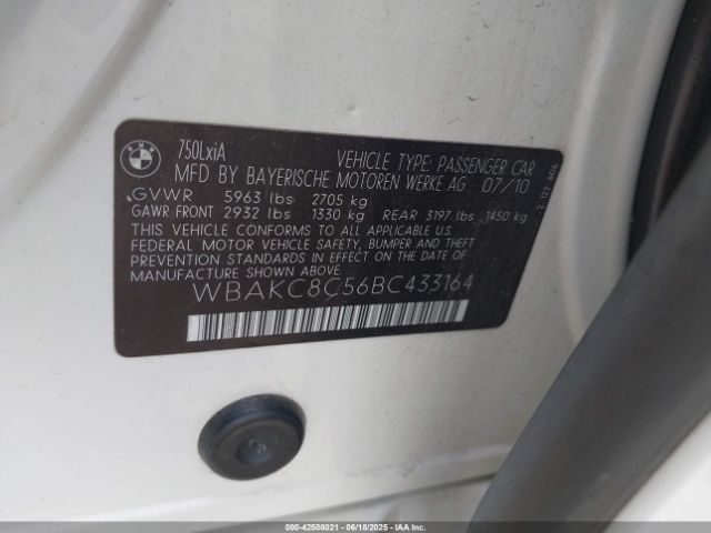 2011 BMW 750LI WBAKC8C56BC433164 Photo 8