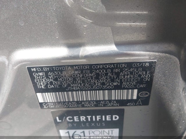 Lexus 8ar-fts 2018 JTHBA1D22J5073560 Image 9