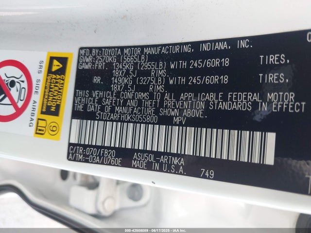 5TDZARFH0KS055800 Toyota 1ar-fe