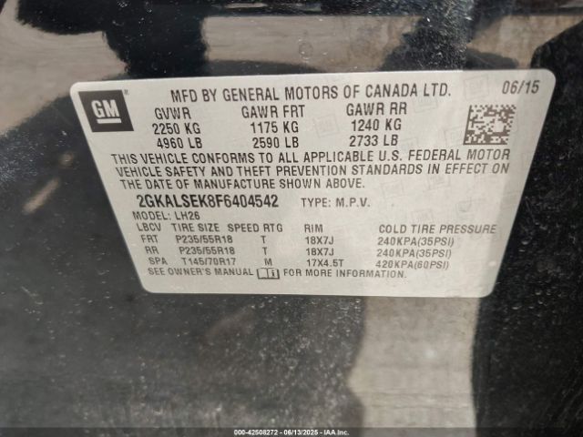2GKALSEK8F6404542 GMC lea - flex fuel (gas/alc), aluminum, ho,
