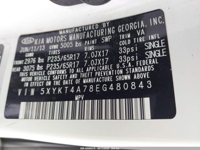 5XYKT4A78EG480843 KIA Sorento Lx V6