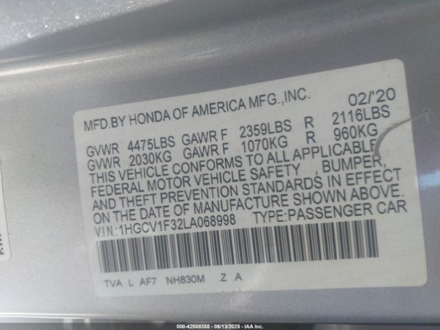 2020 HONDA ACCORD 1HGCV1F32LA068998 Photo 8
