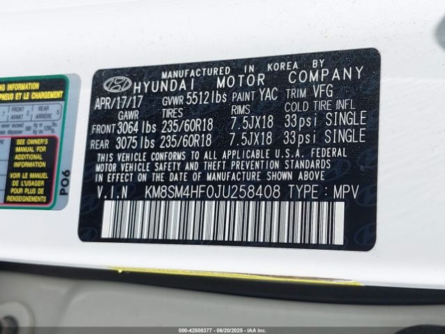 2018 HYUNDAI SANTA FE KM8SM4HF0JU258408 Photo 8