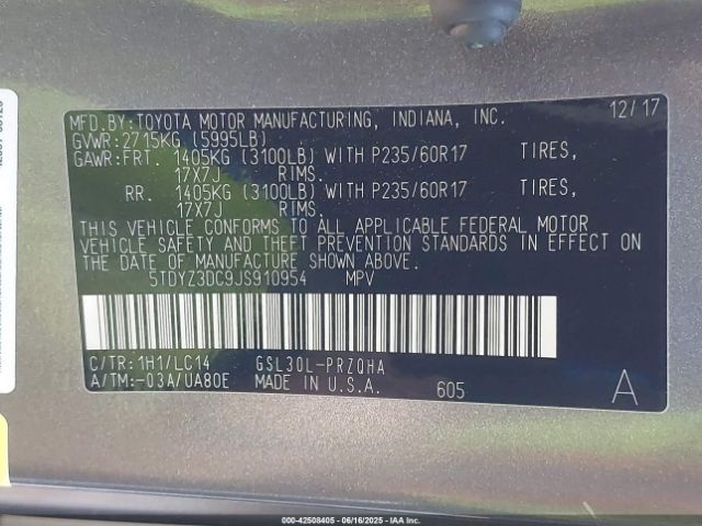 5TDYZ3DC9JS910954 Toyota 2gr-fks