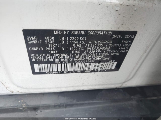 4S4BSETC2J3370058 Subaru u4