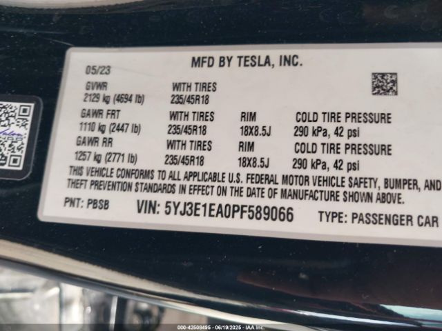 2023 TESLA MODEL 3 5YJ3E1EA0PF589066 Photo 8
