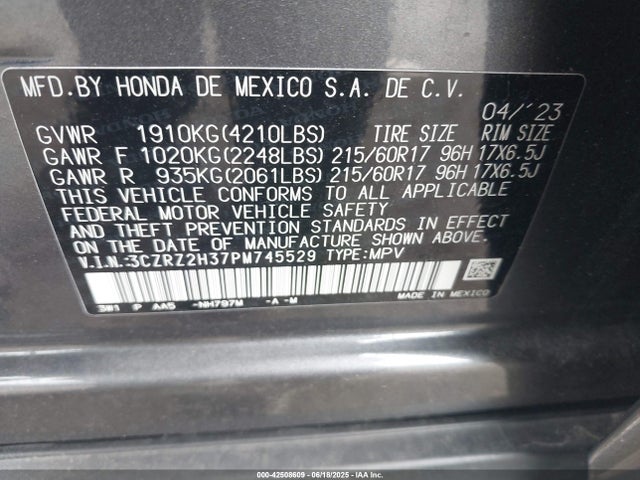 3CZRZ2H37PM745529 Honda k20z5