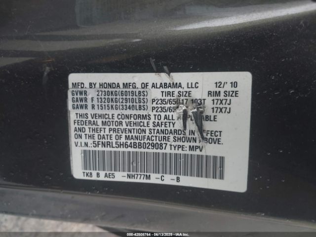 2011 HONDA ODYSSEY 5FNRL5H64BB029087 Photo 8