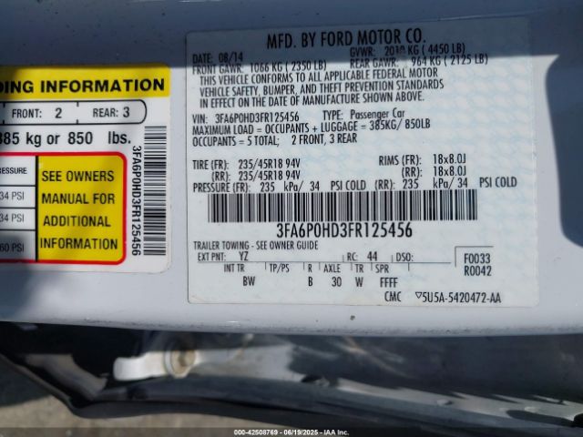 2015 FORD FUSION 3FA6P0HD3FR125456 Photo 8