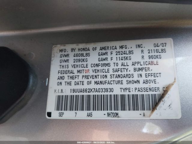 2007 ACURA TL 19UUA662X7A033930 Photo 8