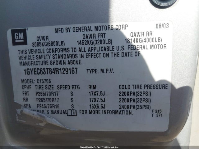 2004 CADILLAC ESCALADE 1GYEC63T84R129167 Photo 8