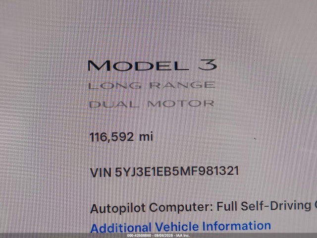 5YJ3E1EB5MF981321 Tesla MODEL 3