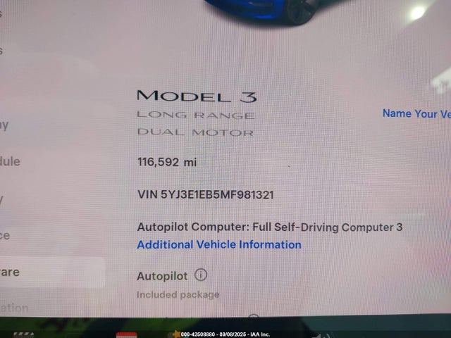 5YJ3E1EB5MF981321 Tesla MODEL 3
