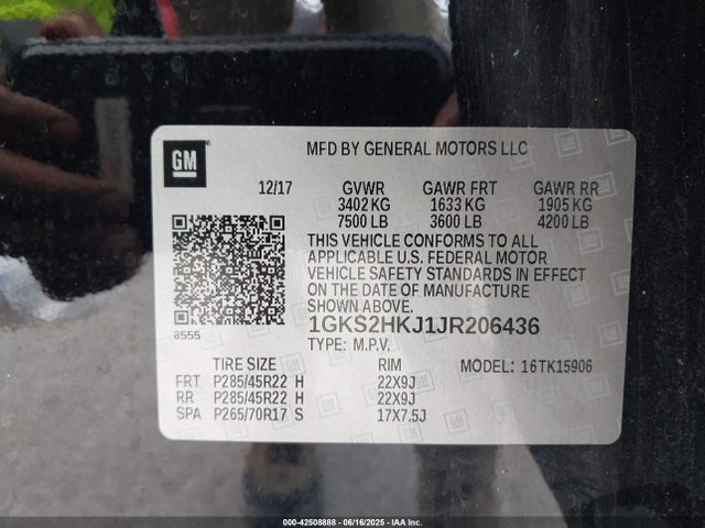 Aukcja sprzedaży 2018 Gmc Yukon Xl Denali, vin: 1GKS2HKJ1JR206436, numer aukcji: 42508888