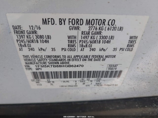 1FM5K7B88HGB62470 Ford 3.5l ti-vct