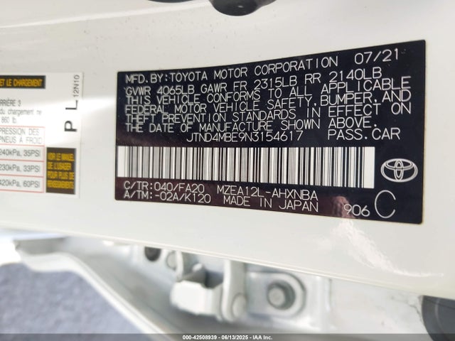 JTND4MBE9N3154617 Toyota m20a-fks