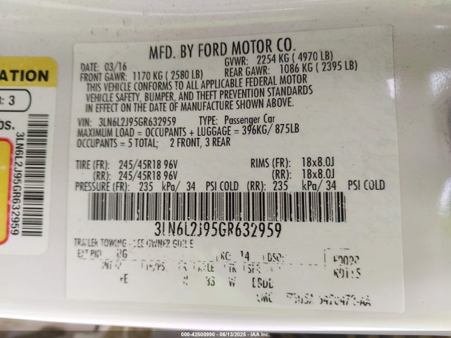 Lincoln MKZ 2016 3LN6L2J95GR632959 Image 9