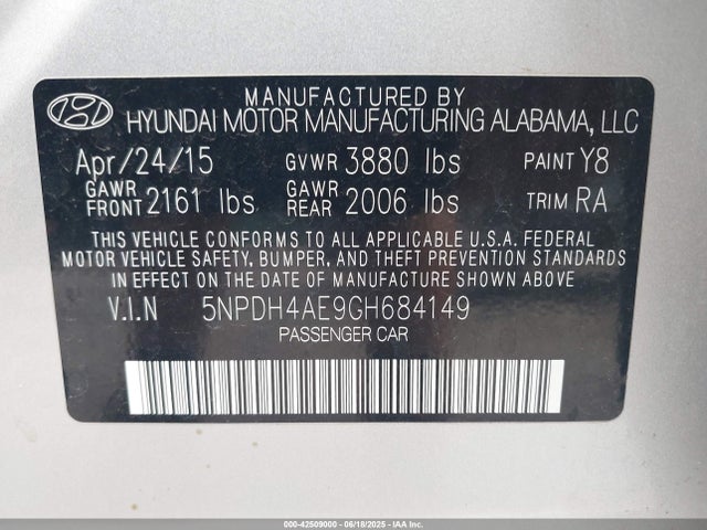 Hyundai dohc mpi nu 2016 5NPDH4AE9GH684149 Image 9
