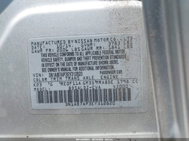 3N1AB7AP3EY312820 Nissan 2014