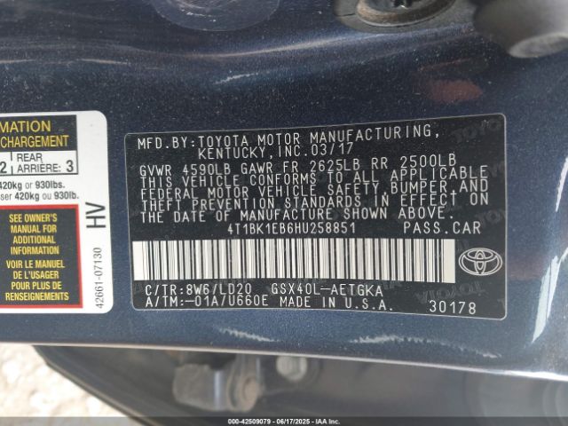4T1BK1EB6HU258851 Toyota 2gr-fe