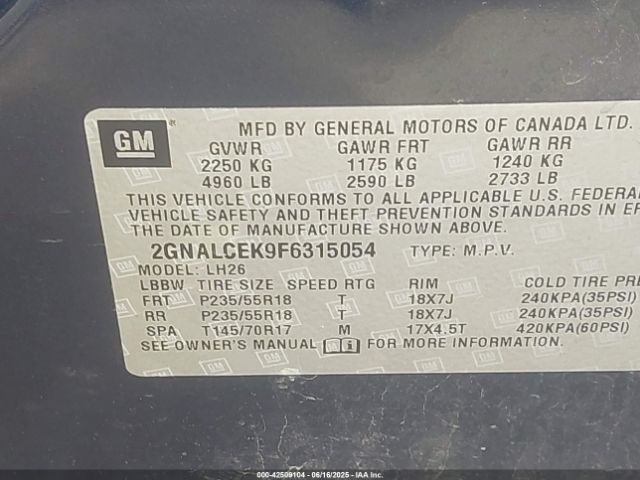 2GNALCEK9F6315054 Chevrolet Equinox 2lt