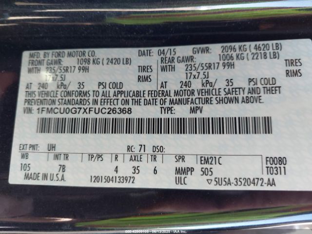 2015 FORD ESCAPE 1FMCU0G7XFUC26368 Photo 8