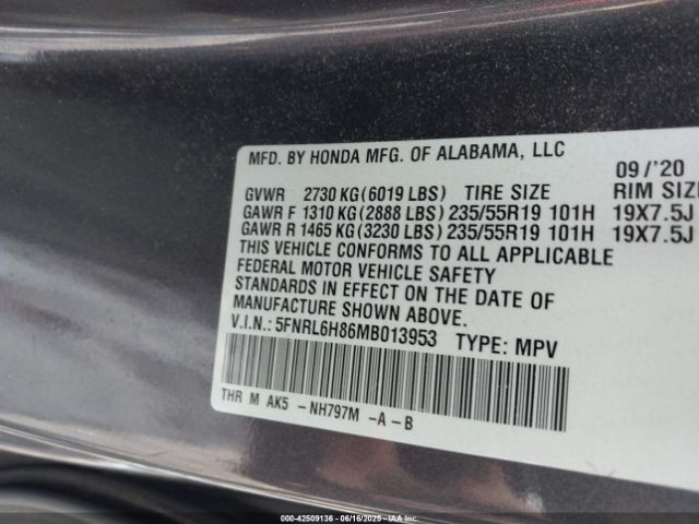 2021 HONDA ODYSSEY 5FNRL6H86MB013953 Photo 8