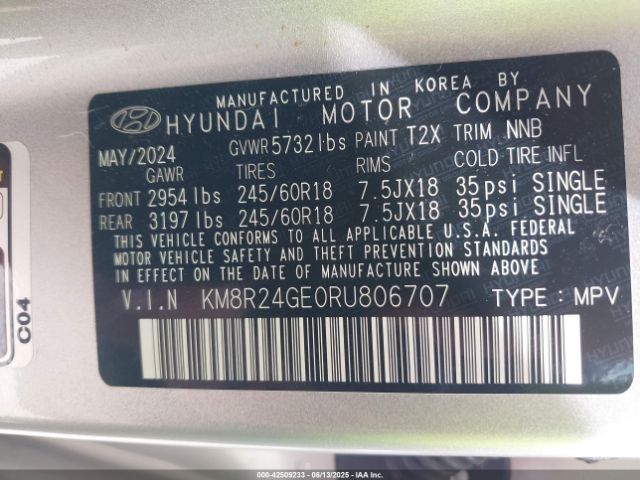 KM8R24GE0RU806707 Hyundai Palisade Sel