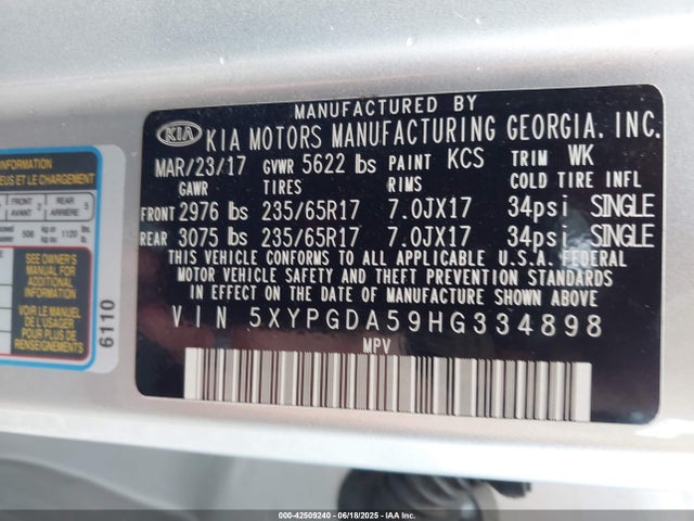 5XYPGDA59HG334898 KIA Sorento