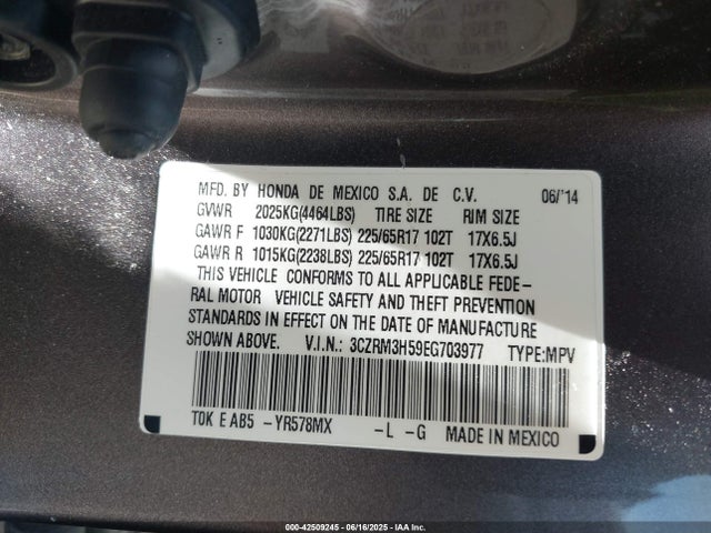 3CZRM3H59EG703977 Honda k24z7