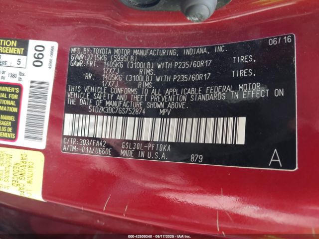 2016 TOYOTA SIENNA 5TDZK3DC7GS752874 Photo 8