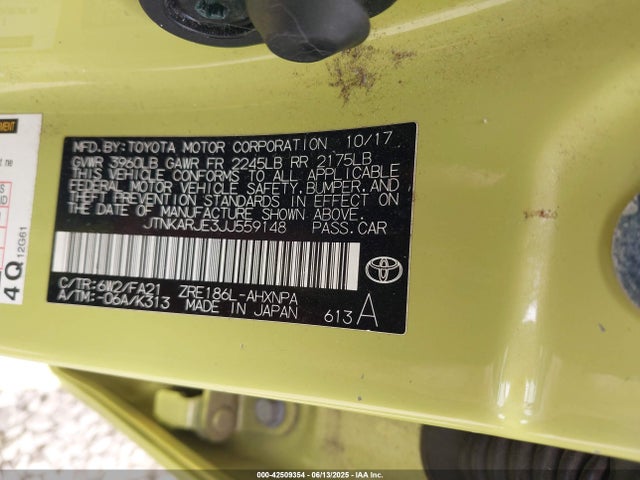 JTNKARJE3JJ559148 Toyota 2zr-fae