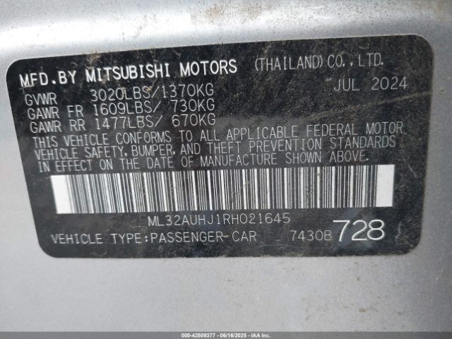 ML32AUHJ1RH021645 Mitsubishi Mirage Es/le