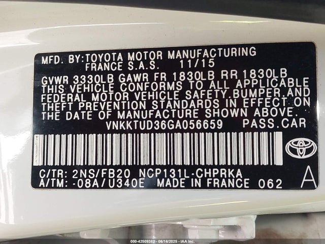 VNKKTUD36GA056659 Toyota 1nz-fe