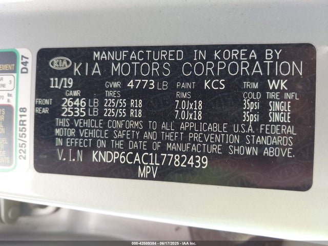 KNDP6CAC1L7782439 KIA gdi theta ii