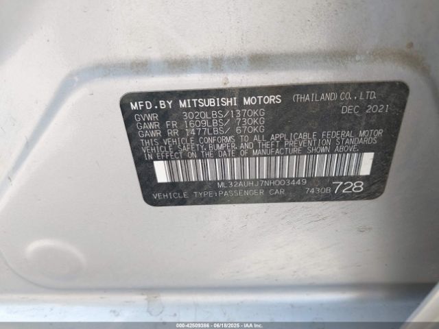 2022 MITSUBISHI MIRAGE ML32AUHJ7NH003449 Photo 8
