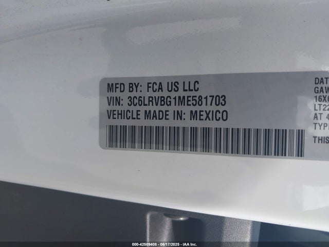 Продаж на аукціоні авто 2021 Ram Promaster 1500 High Roof 136 Wb, vin: 3C6LRVBG1ME581703, номер лоту: 42509408
