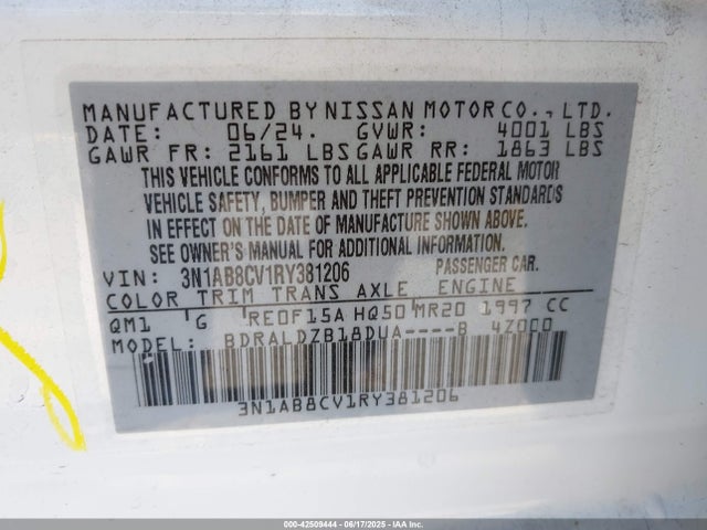 3N1AB8CV1RY381206 Nissan Sentra