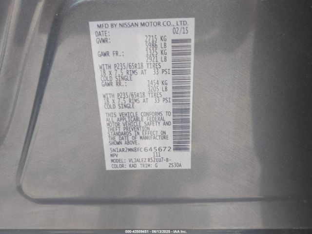 5N1AR2MN8FC645672 Nissan Pathfinder Sv