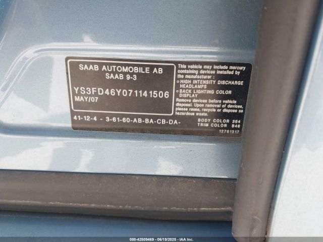 2007 SAAB 9-3 YS3FD46Y071141506 Photo 8