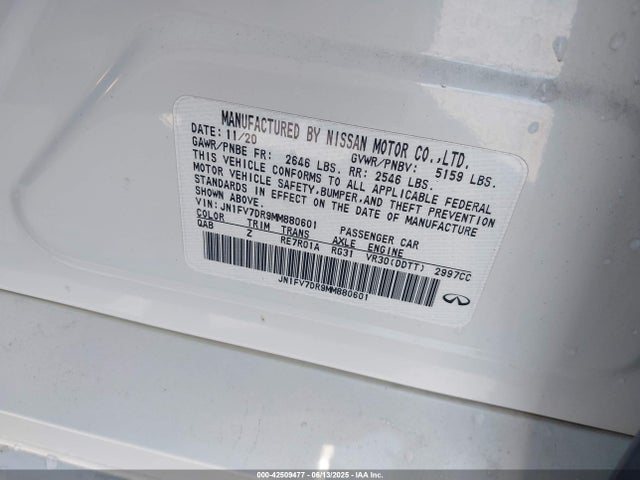 JN1FV7DR9MM880601 Infiniti 3.0l tt